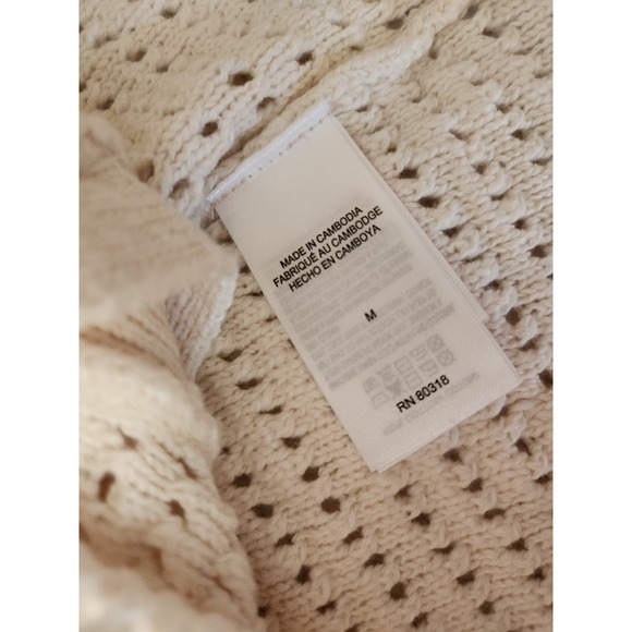 Lucky Brand Short Sleeve Knit Cardigan Cream Color Womens Medium Button Front - Picture 6 of 8